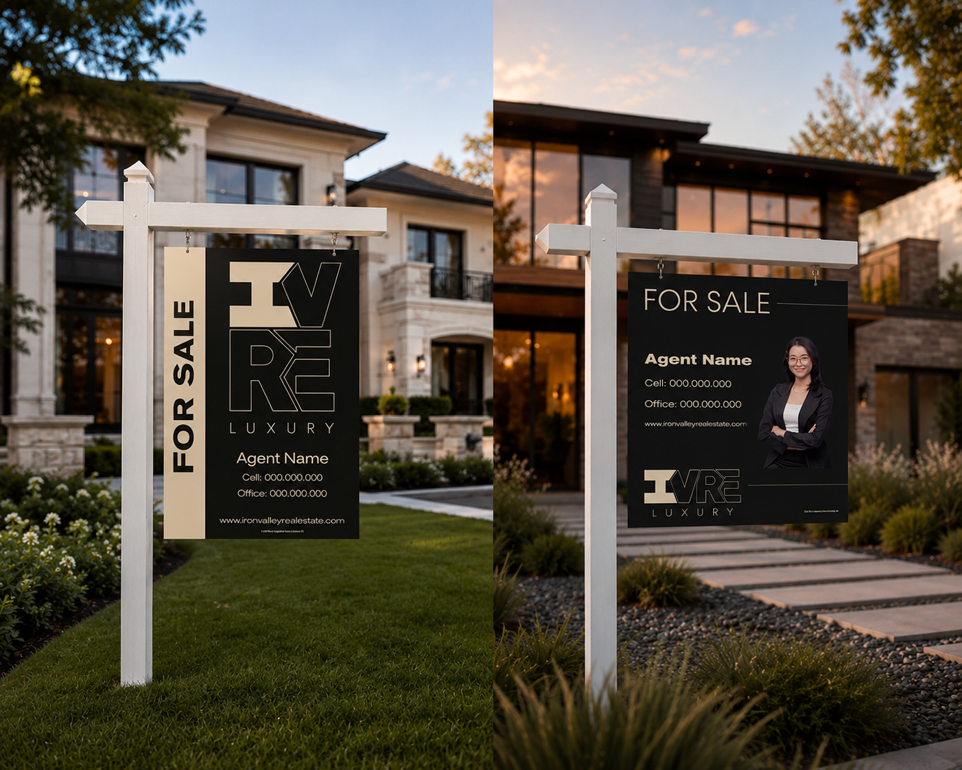 IVRE Luxury yard signage in black and champagne